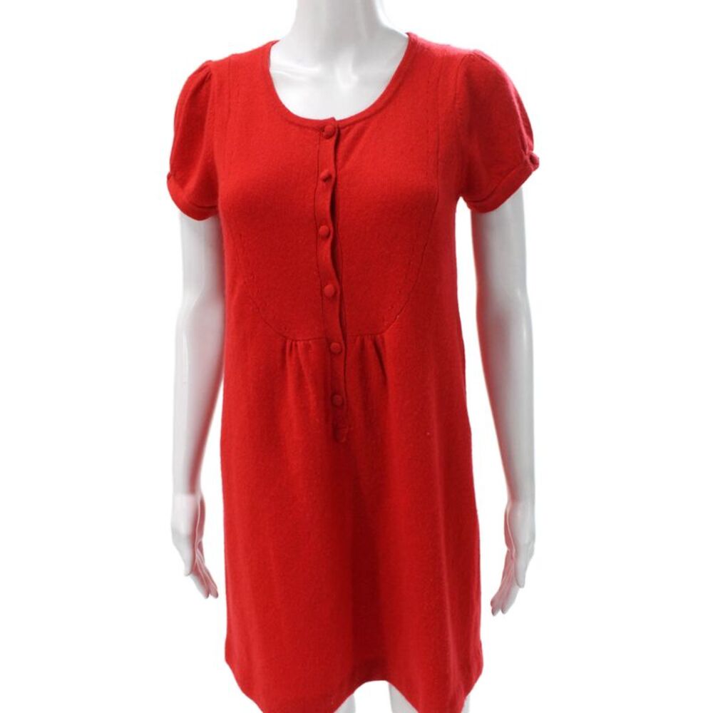 Christiane Celle Womens Red Cashmere Blend Sweater Dress Short Sleeve Size S